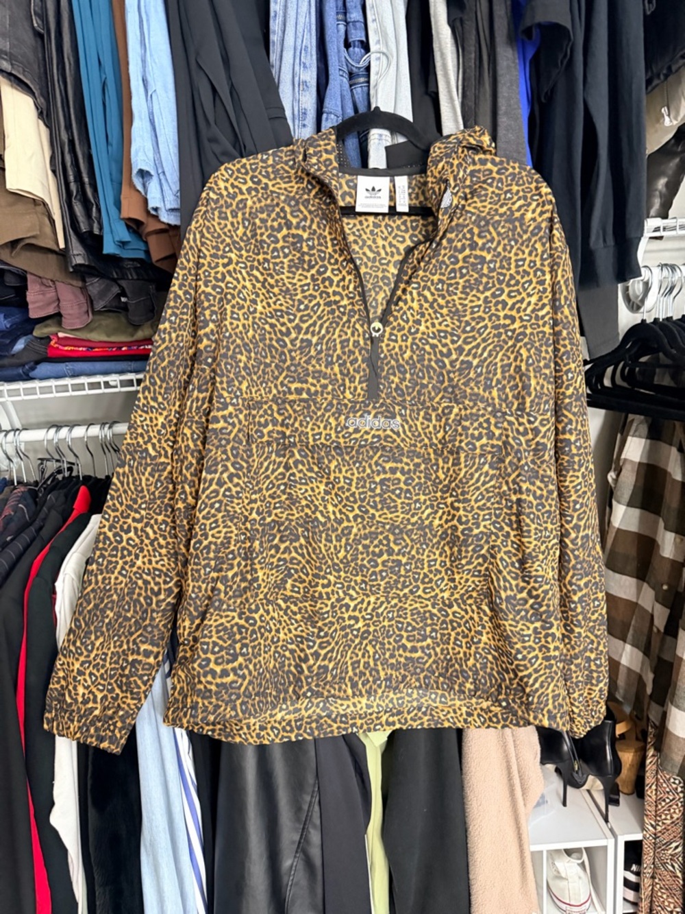 adidas Men's Leopard Print Windbreaker Jacket - Brown & Black